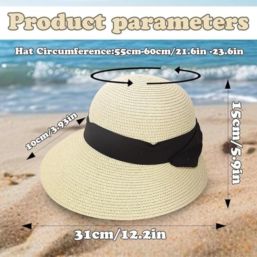 UV-protective Straw Beach Hat Wide Brim Foldable Breathable for Summer Outdoor, Beige — image 2