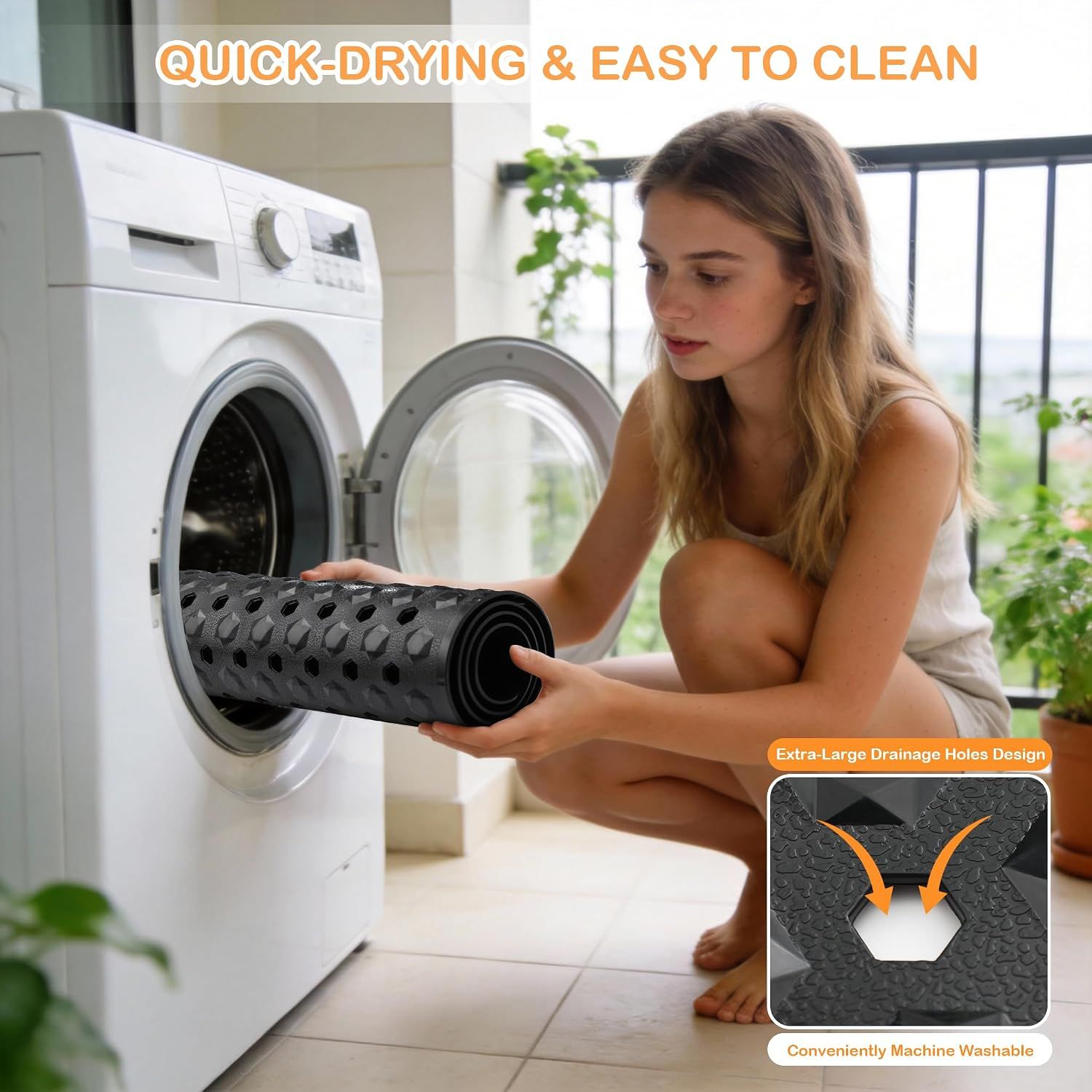 Non-Slip Bathtub Mat with Drain Holes and Strong Suction Cups, Machine-Washable Shower Mat for Inside Tubs, Black, 87.6 × 39 cm — image 6