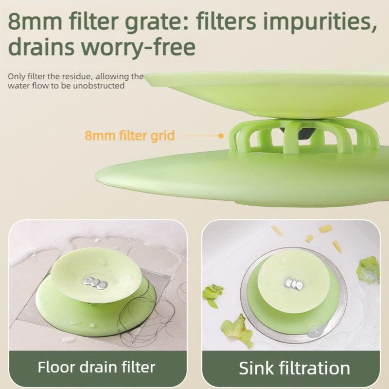 UFO-Style Press-Type Floor Drain Odor-Proof Cover with Silicone Sewer Anti-Odor Filter Stopper—Green — image 3