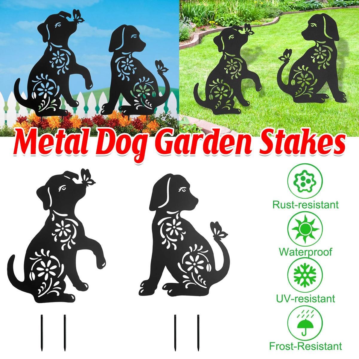 2pcs Iron Outdoor Garden Dog Statues Decorative Lawn Ornaments for Patio Decor