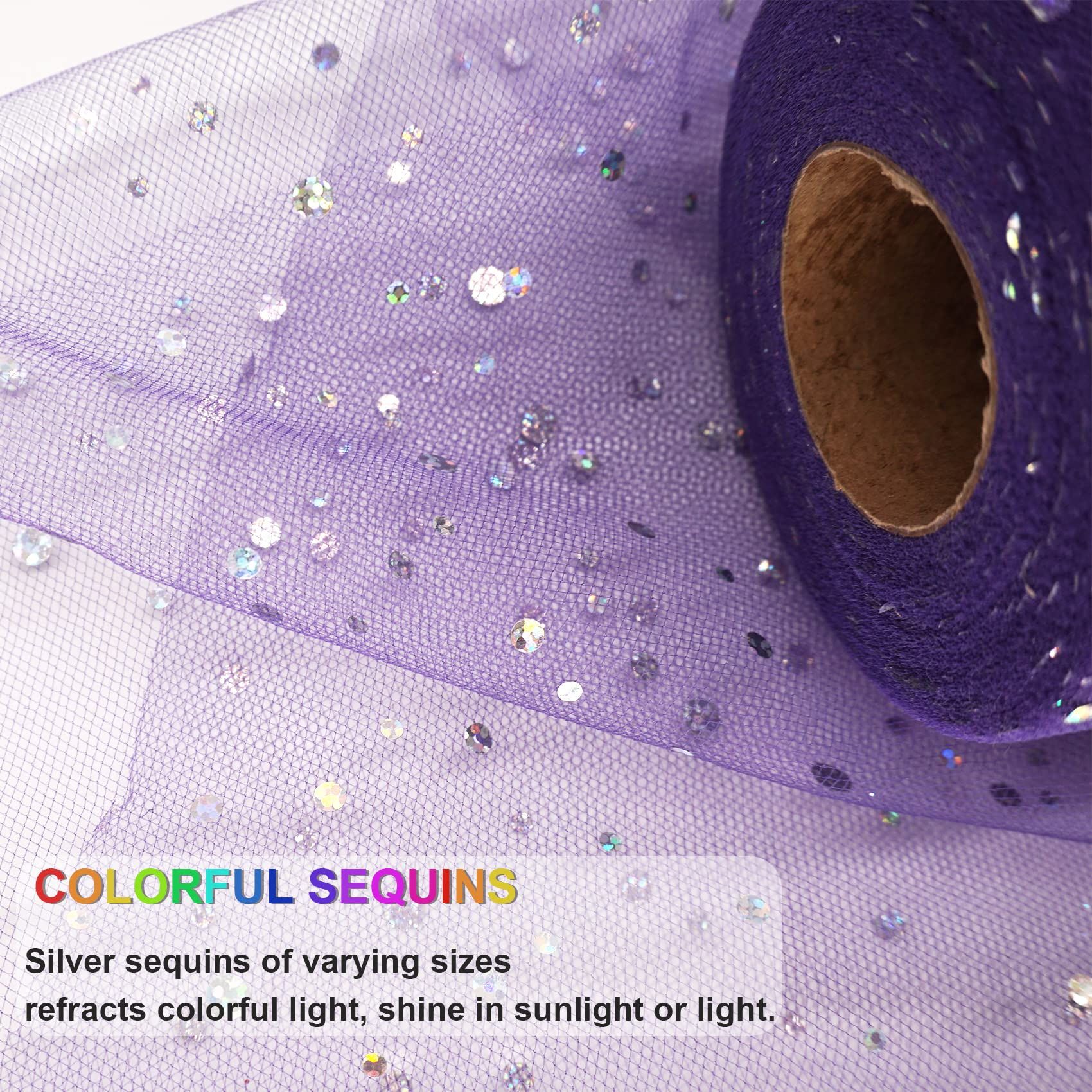 Glitter Tulle Fabric Rolls 6 Inch 50 Yards (150ft) Sparkling Ribbon Sequin Polka Dots Netting Spool, Purple โ image 4