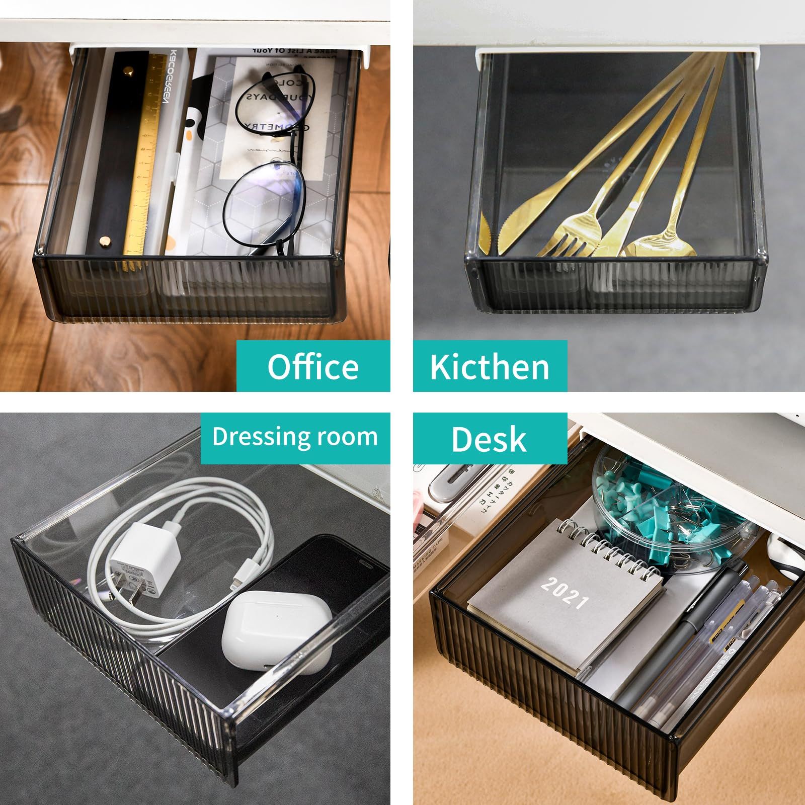 Under Desk Storage Drawers Self-Adhesive Drawer Organizer for Under Desk Hidden Table Drawer Slide Out Office Stick — image 2