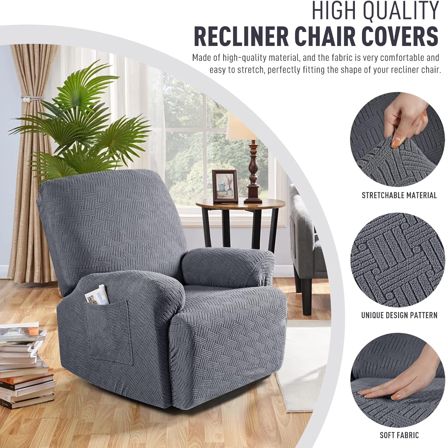 Recliner Covers, Stretch Reclining Chair Covers, Recliner Sofa Slipcovers Stripe Jacquard Recliner Couch Covers Furniture Protector Covers for Pet Kid (1 — image 2