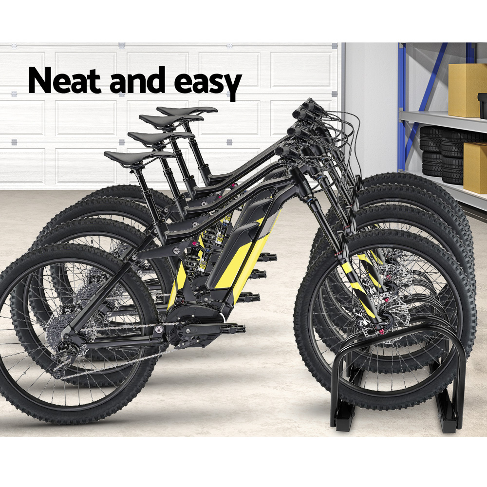 Weisshorn 4 Bike Stand Rack Bicycle Storage Floor Parking Holder Cycling Black โ image 3