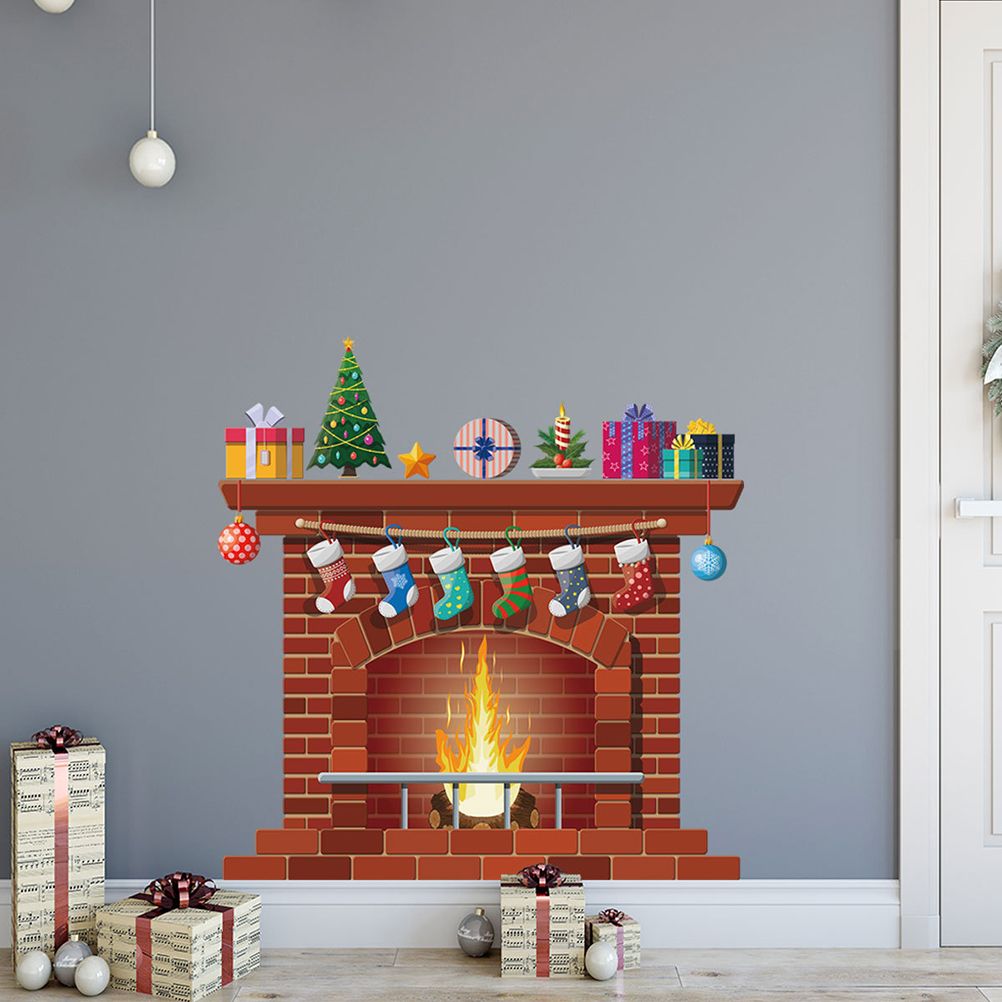 Christmas Fireplace Wall Decals DIY Home Decor Living Room Sticker Bedroom Decoration Nursery Wallpaper โ image 6