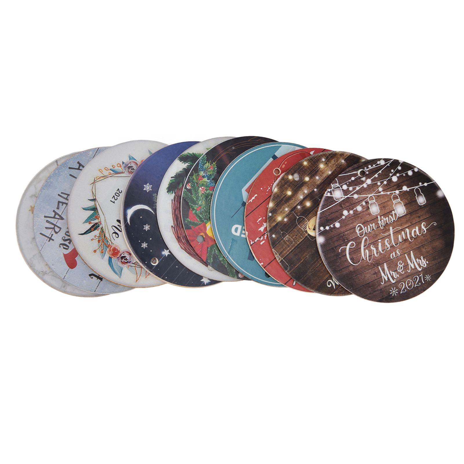 10pcs Christmas Hangings Wooden Round Beautiful Pattern Christmas Tags with Landyard for Christmas Tree Decoration Gift โ image 4