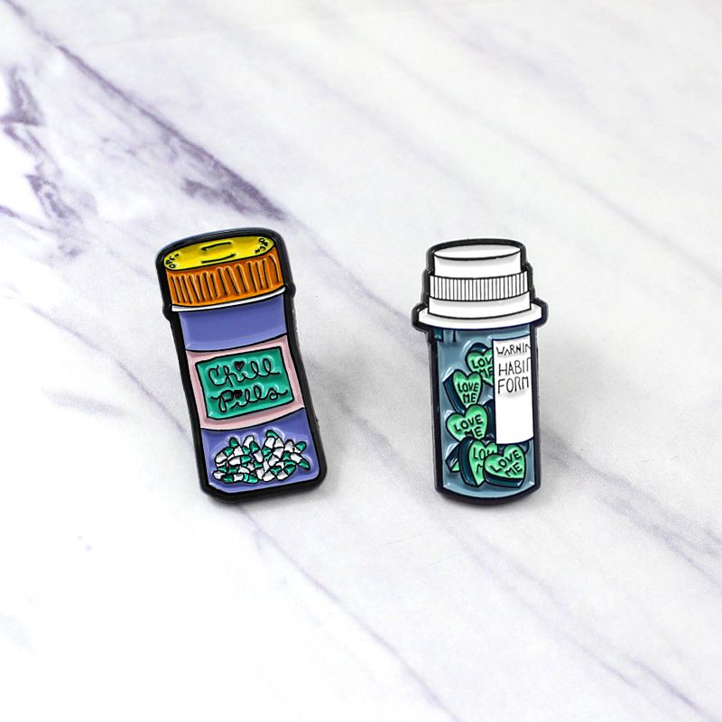 2 pcs Enamel Pin Brooch, Funny Cartoon Medical Design, Lapel Pin for Women Men Teens Adults Drug Pill Love Me Medicine โ image 2