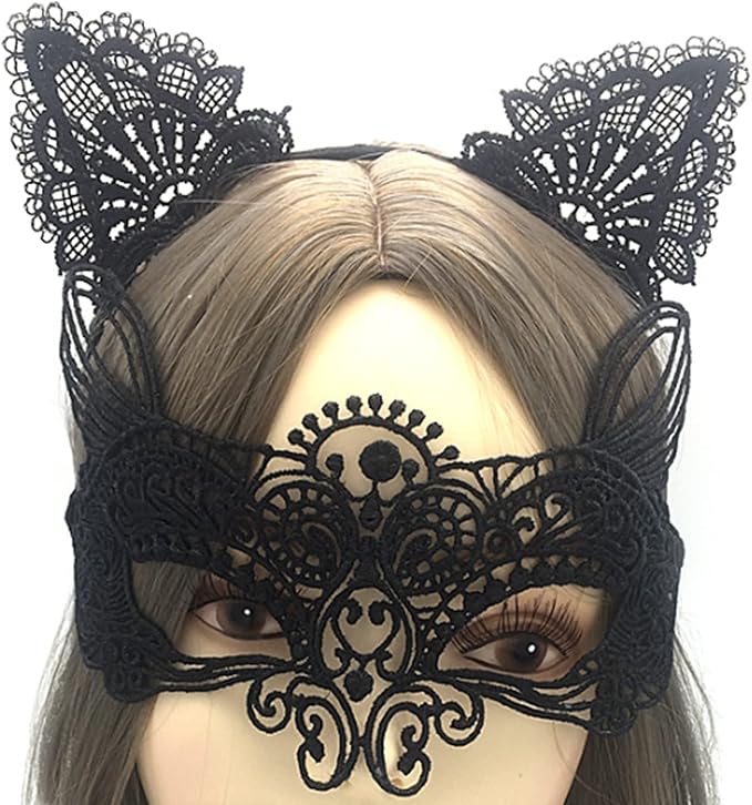 Cat mask and cat ears headband women's fancy dress Halloween mask costume Catwoman accessories makeup party gifts — image 5