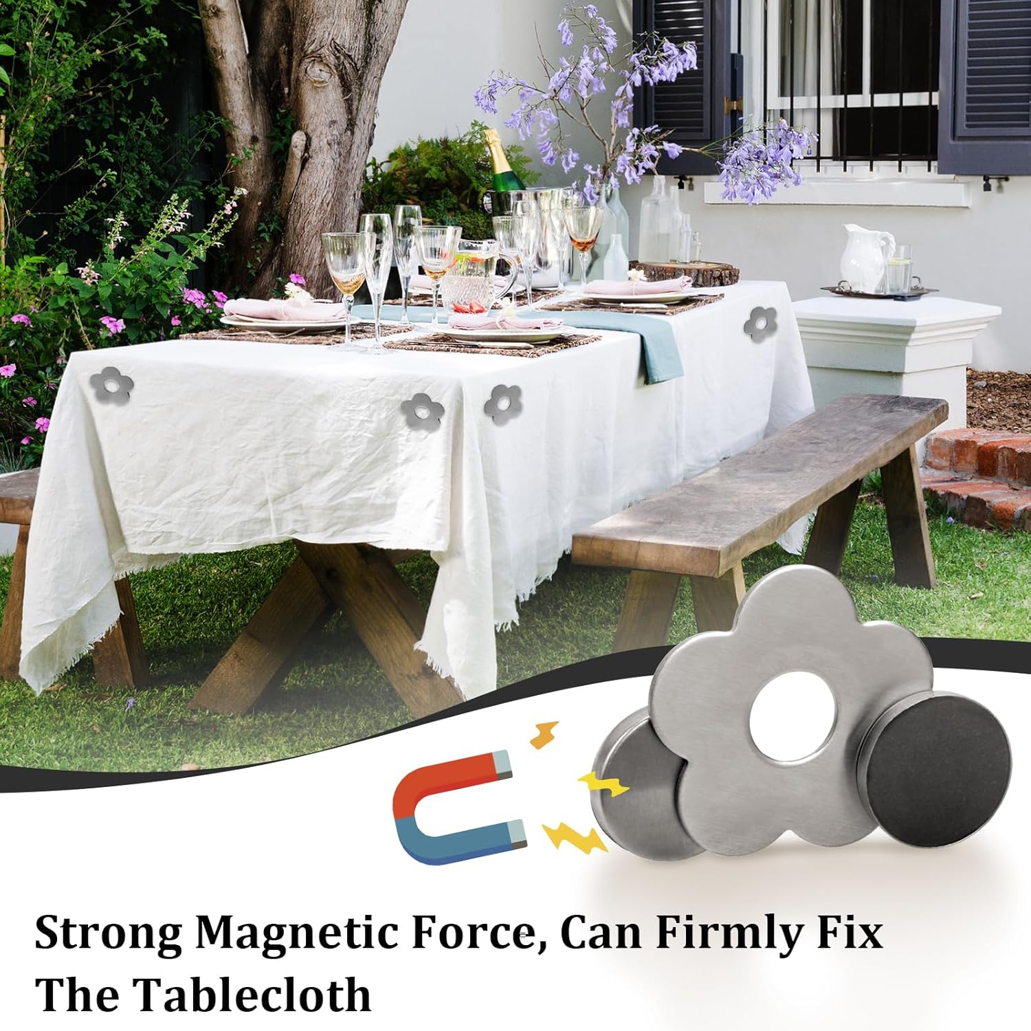 8 Pieces Magnetic Tablecloth Weights, Butterfly Design Windproof Stainless Steel Clips for Outdoor Picnic Table Covers, Silver โ image 5