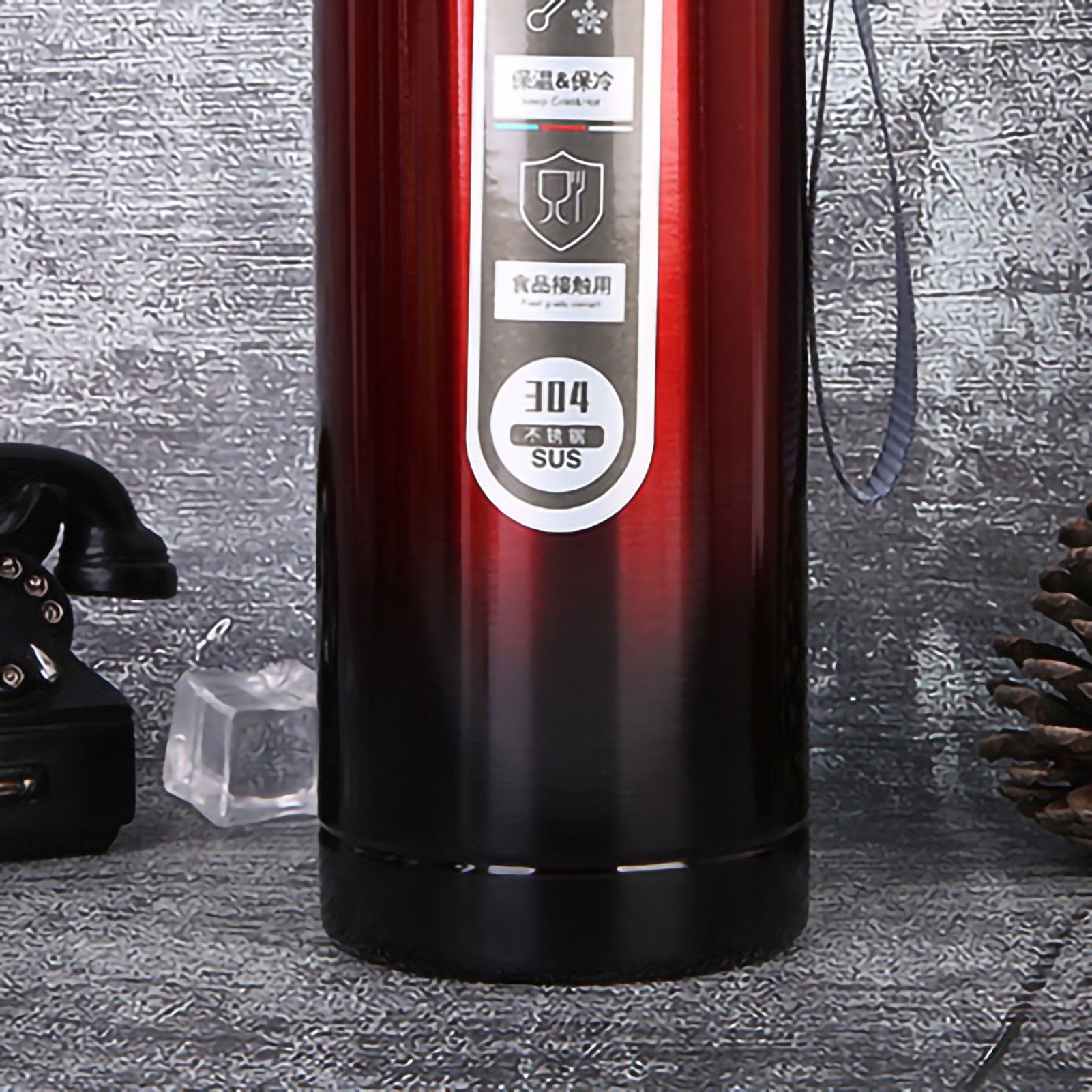 Vacuum Cup Stainless Steel Portable Large Mouth Insulated Bottle with Hand String for Business Travel Office Daily Red 1000ml — image 3