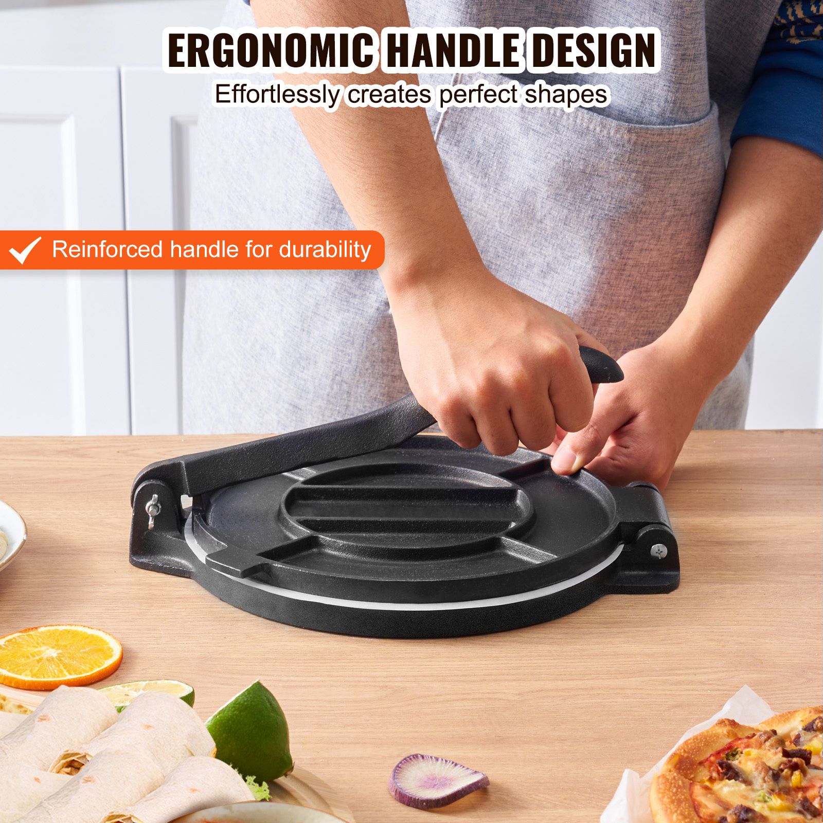 Tortilla Press, 250mm Tortilla and Roti Maker, Cast Iron Heavy Duty Tortilladora Press, Pre-Seasoned Pataconera Maker with 100 Pcs Parchment Paper, Dough Maker โ image 4