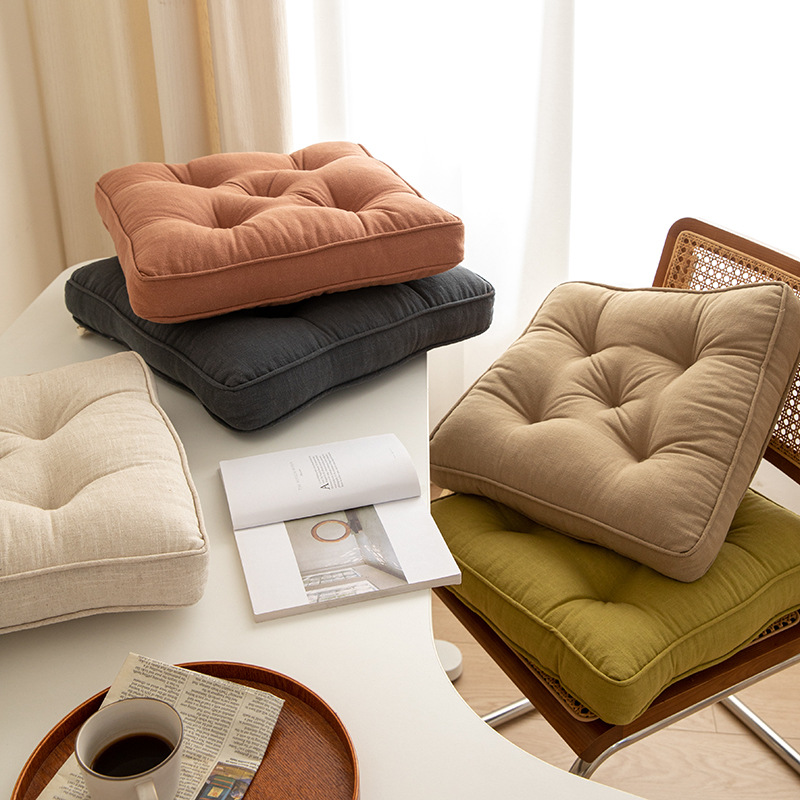 Brown Soft And Thick Seat Cushion - Cotton Linen Blend Chair Pad with Ties - 43x43cm — image 2