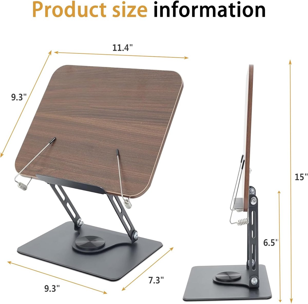 Reading Book Stand - Rotates 360 Degrees - With Page Holders - Adjustable Book Stand - Cookbook Stand - Anti-Slip Reading Stand - Book Support - Foldable and — image 3