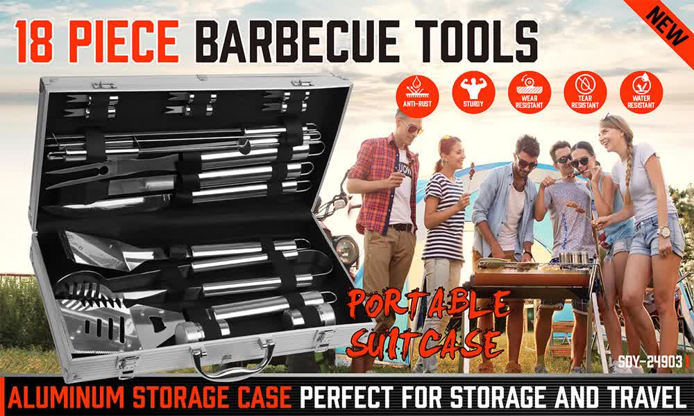 18Pcs BBQ Tool Set Stainless Steel Barbecue Utensil Cooking Grill Outdoor Cook โ image 3