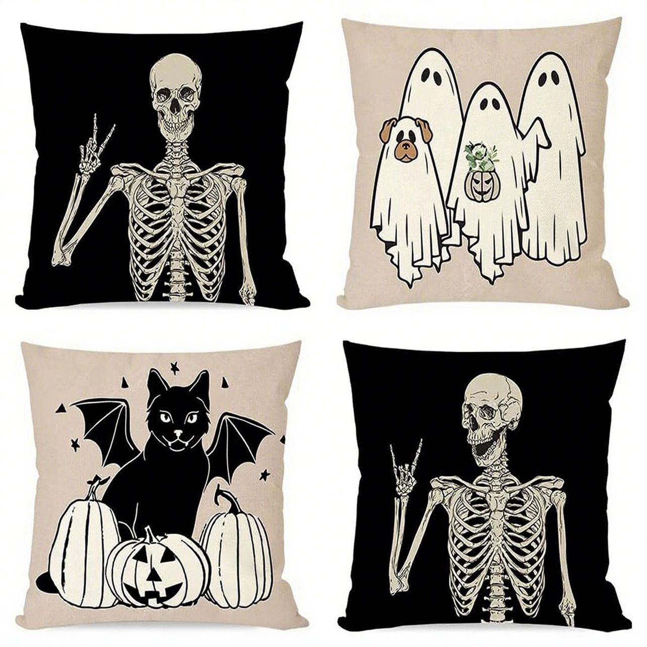 4PC Seasonal Decor Pillow Cover For Halloween & Christmas, Style‑103, Suitable For Sofa, Living Room, Bedroom, 45 × 45cm, Pillow Insert Not Included, Tight