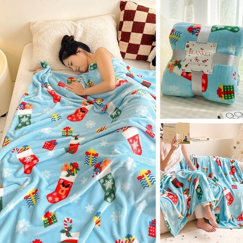 Christmas Stocking Printed Flannel Throw Blanket, For Christmas & Halloween Household Display, Cozy Home Blanket, Holiday‑ready Gift Selection, 150 × 200cm L