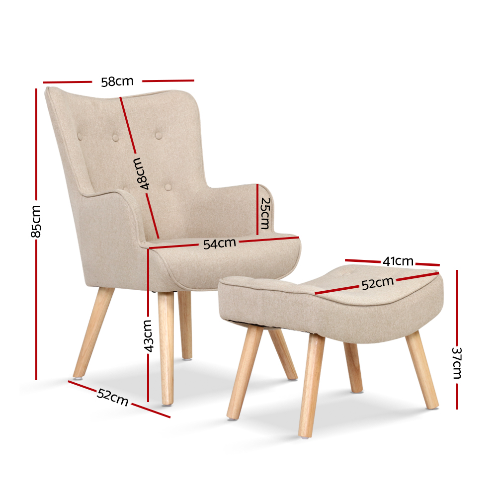 Artiss Armchair Set with Ottoman Beige Lansar โ image 2
