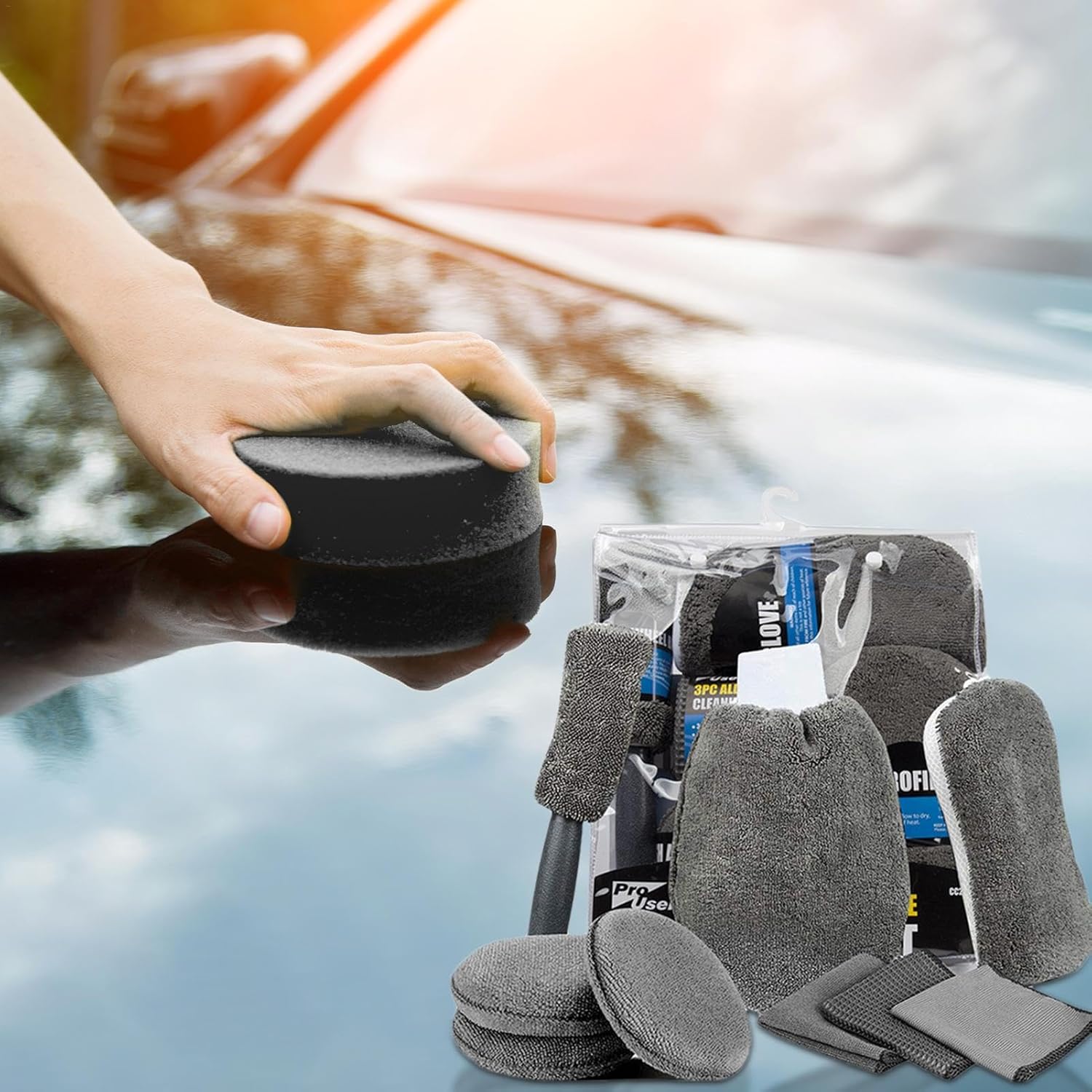 Car Cleaning Sponge Towel Brushe Set 9Pcs Car Wash Kits Cleaning Tools Set โ image 2