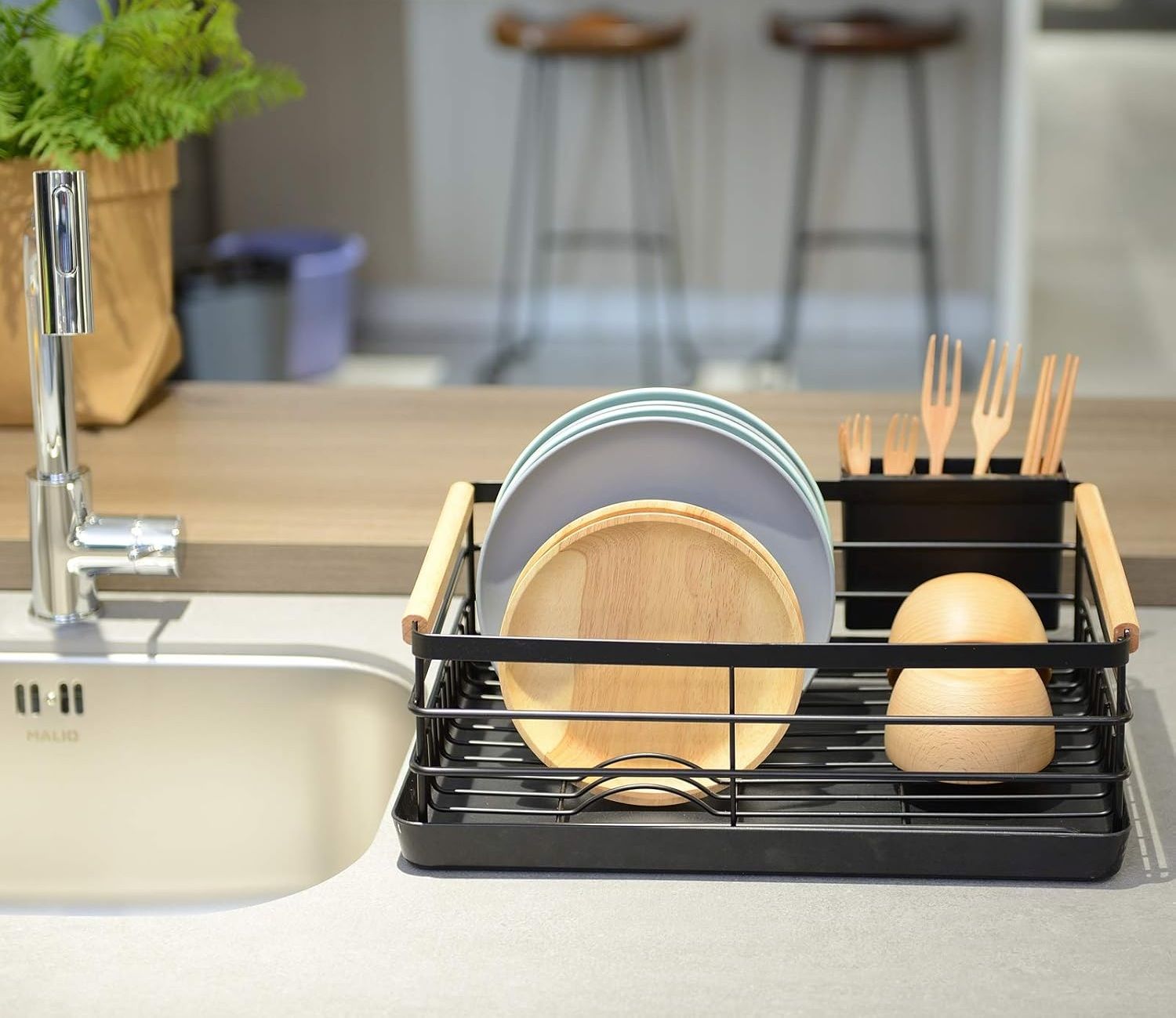 CARLA HOME Dish Drying Rack with Wooden Handles, Removable Cutlery Holder & Drainboard for Kitchen Countertop — image 6