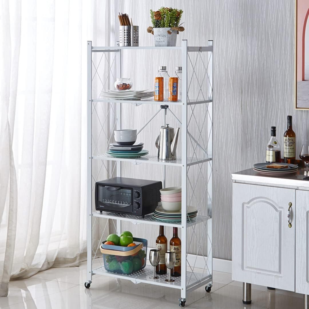 CARLA HOME 5-Tier Foldable Storage Shelf with Wheels for Kitchen, Garage, Pantry or Basement (White) — image 4
