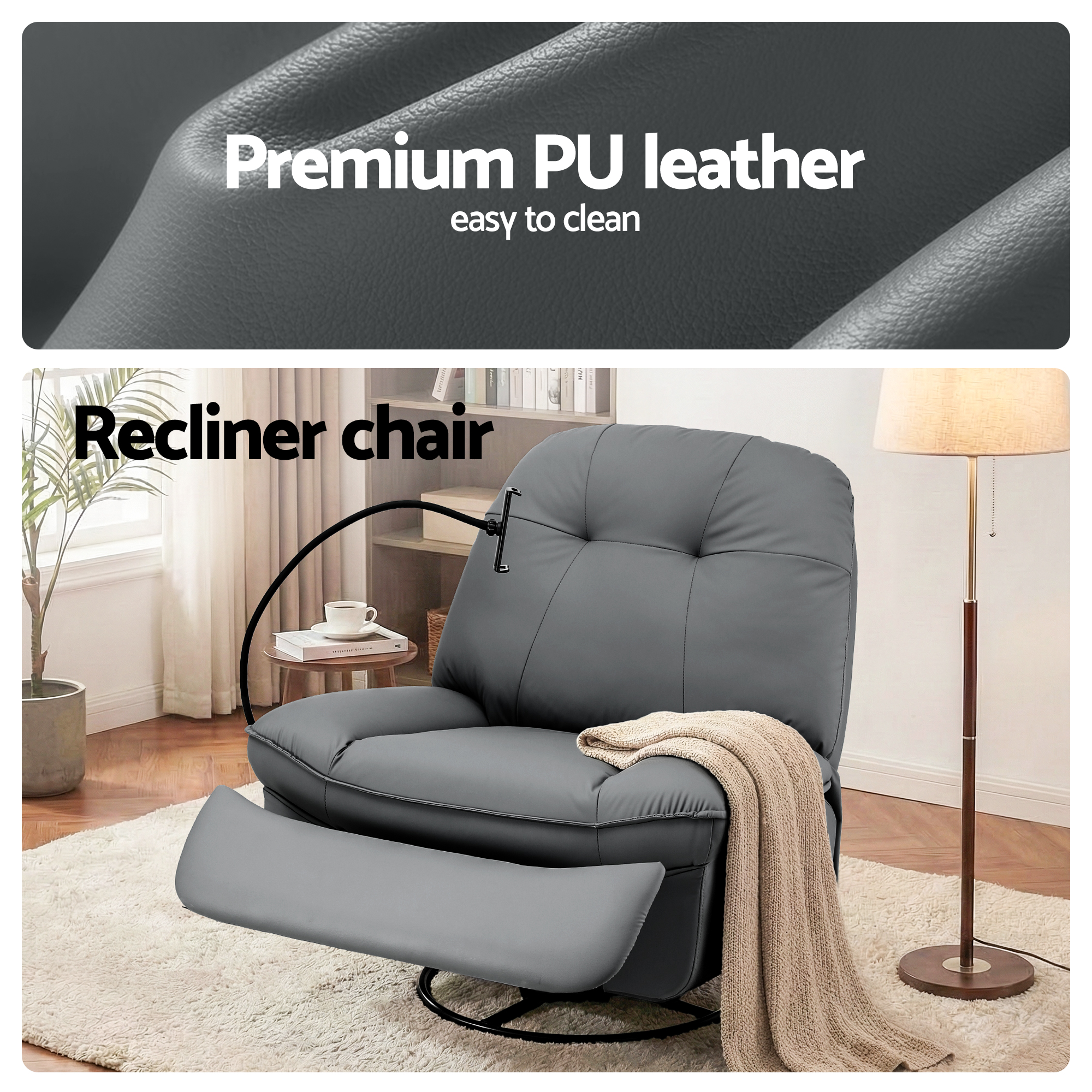 Artiss Manual Swivel Rocker Recliner with USB Ports Rocking Chair Nursery Sofa Lounge — image 5