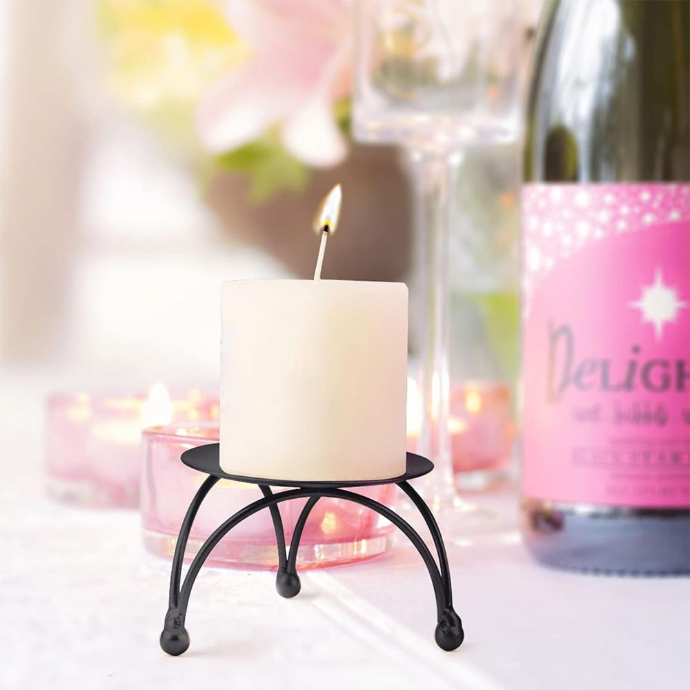 Black Candle Holder, Set of 3 Iron Pillar Candle Plate Small-Decorative Decorative Small Candle Stick Holder Fit — image 3