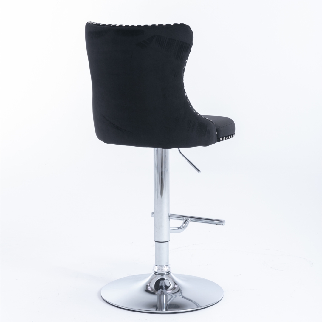 2x Height Adjustable Swivel Bar Stool Velvet Studs Barstool with Footrest and Chromed Base- Black โ image 6