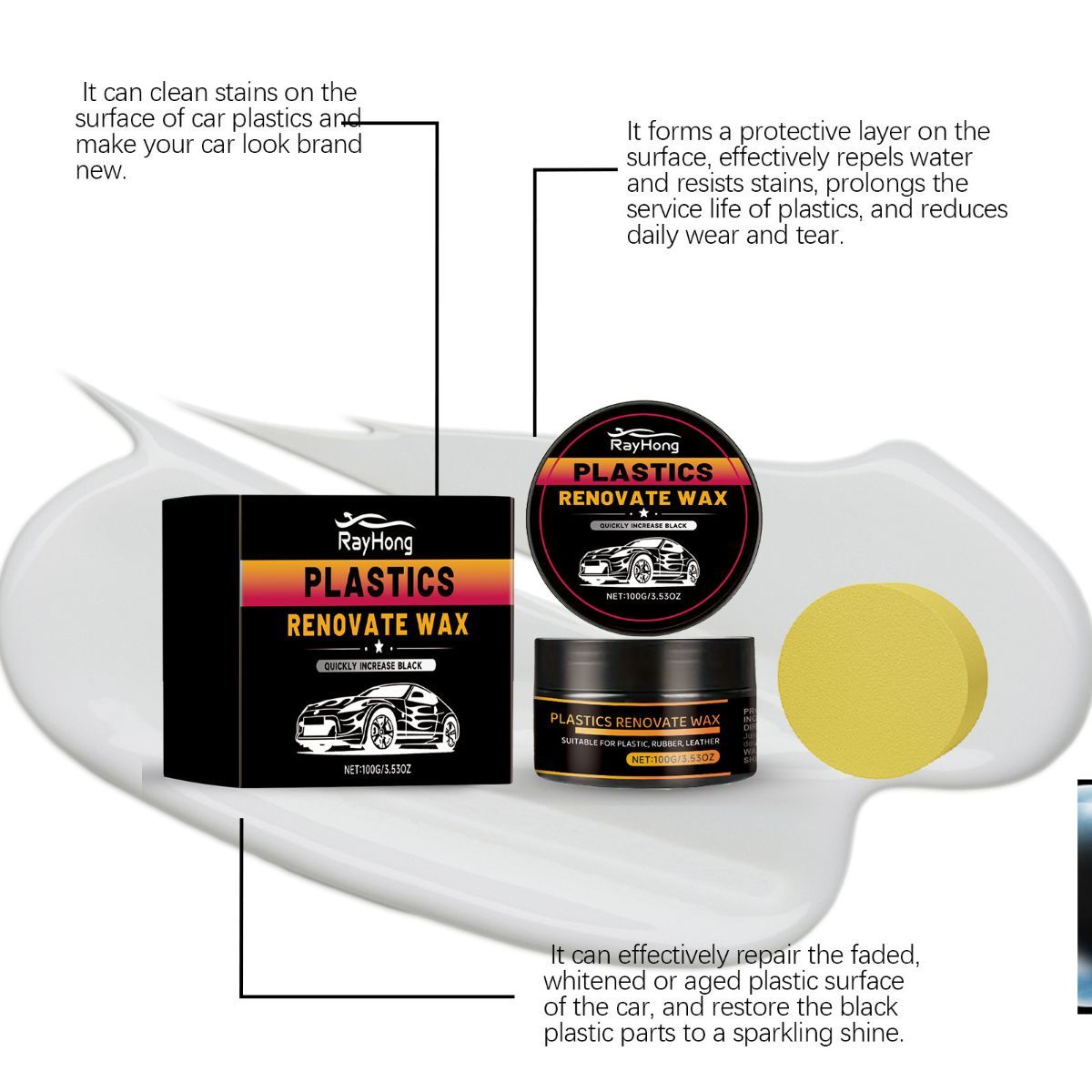 Car Plastic Renovate Wax Australian Car Care Plastic Restoration Wax Car Trim - White - Size 100g-2pcs — image 2
