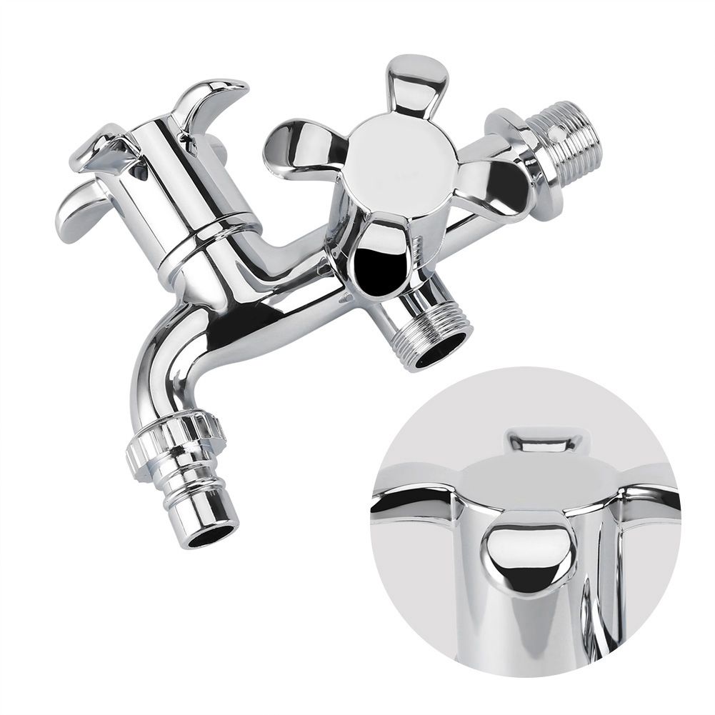 ABS Washing Machine Faucet Sink Basin Water Tap with Double Spout&Handle G1/2 Blossom Handle — image 2