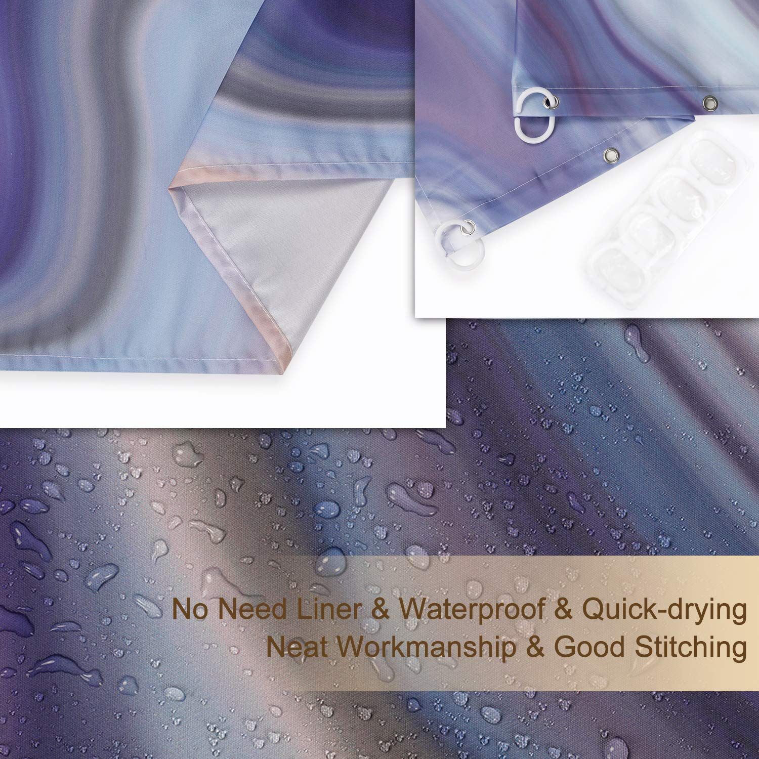 RosieLily Purple Shower Curtain,Blue Shower Curtains for Bathroom, Abstract Shower Curtain Set with 12 Hooks, 72Wx72H — image 4