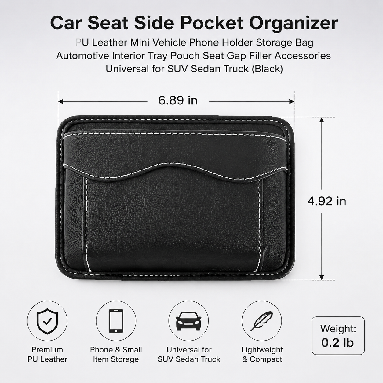 Car Seat Side Pocket Organizer, PU Leather Mini Vehicle Phone Holder Storage Bag, Automotive Interior Tray Pouch Seat Gap Filler Accessories, Universal for SUV — image 2