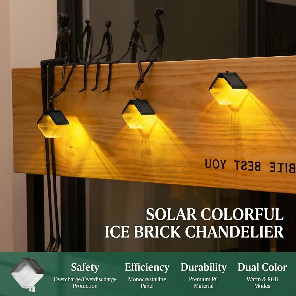 Solar Ice Brick Hanging Light with Auto Dusk-to-Dawn Sensor, IP65 Waterproof Outdoor Decorative Lantern for Garden, Patio, Fence, Courtyard, Campsite, and — image 4