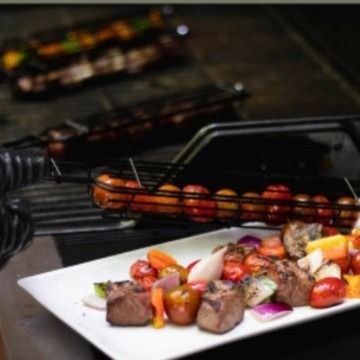 Red Wood Handle Stainless Steel BBQ Grill Basket Clip Camping Grilling Tools — image 3