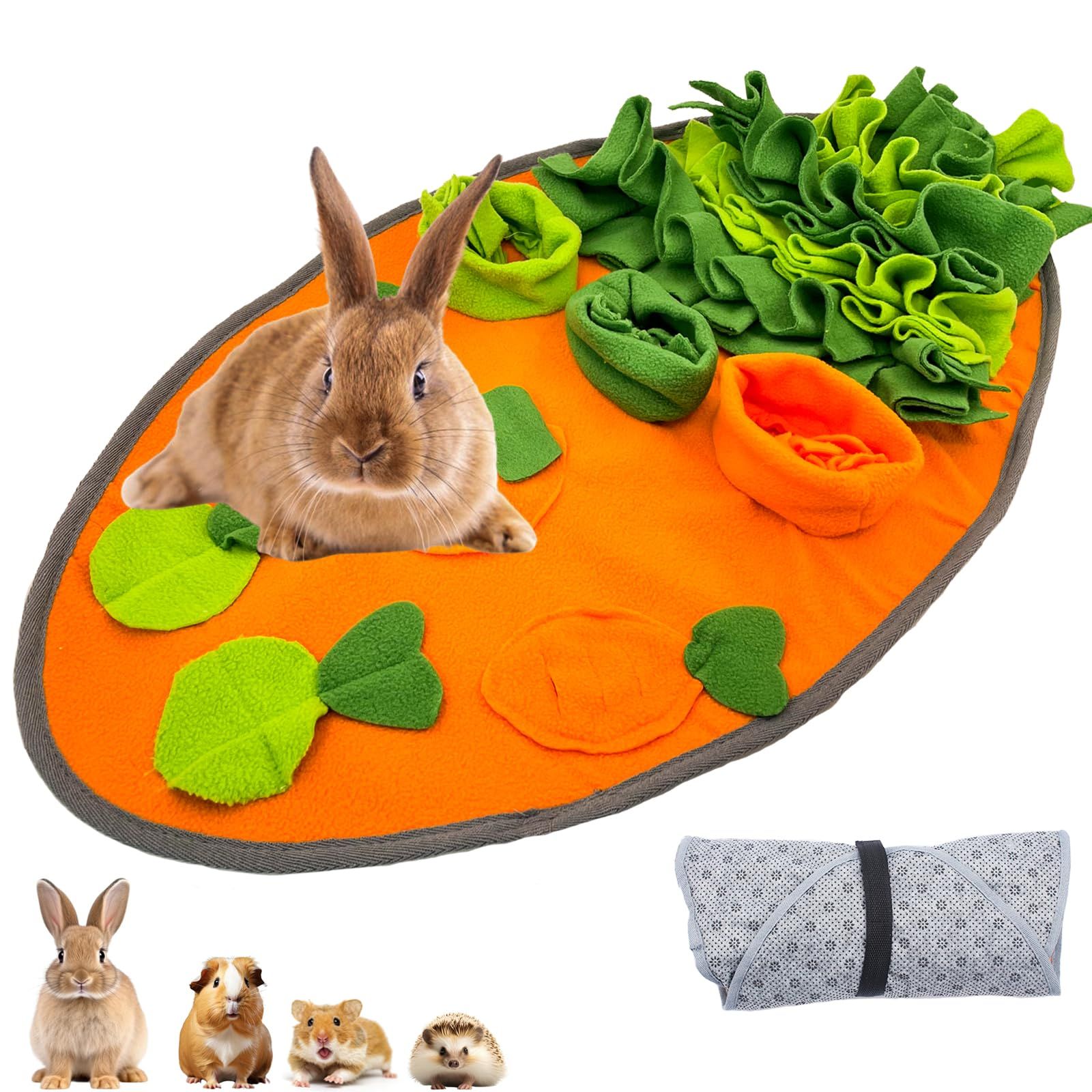 30" x 16" Large Rabbit Foraging Mat Toys with Fixing Handle, Washable Polar Fleece Feeding Mat Fun Interaction Treat Dispenser