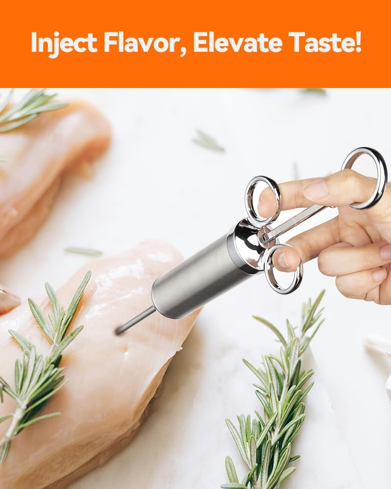 Meat Injector Syringe, 2oz Turkey Injector Seasoning, 304-Stainless Steel Seasoning Injector with 3 Marinade Needles and 3 Cleaning Brushes for Smoked BBQ — image 2