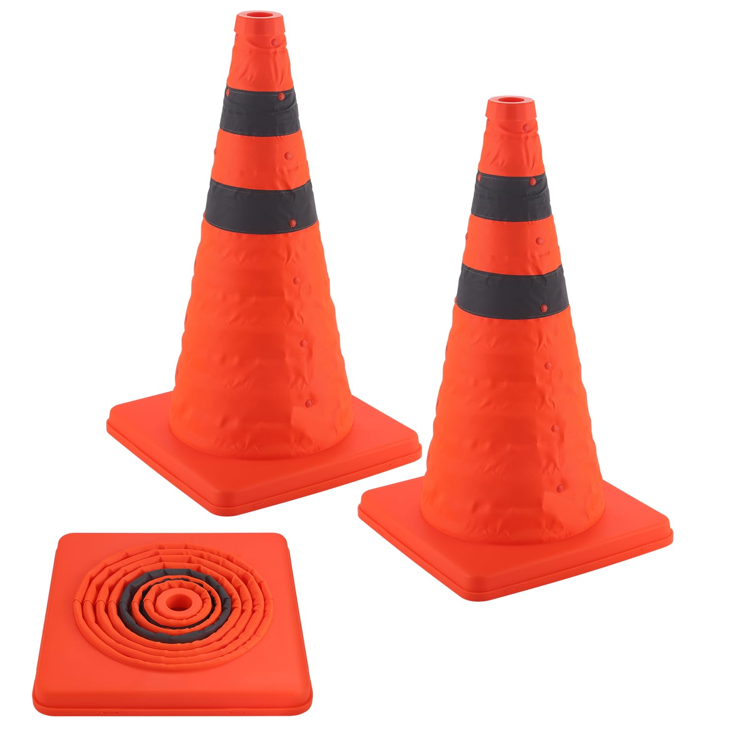 18 inch Traffic Cones, 2PCS Collapsible Orange Cones for Parking, Parking with Reflective Collars, Training Driveway, Car Interior Accessories