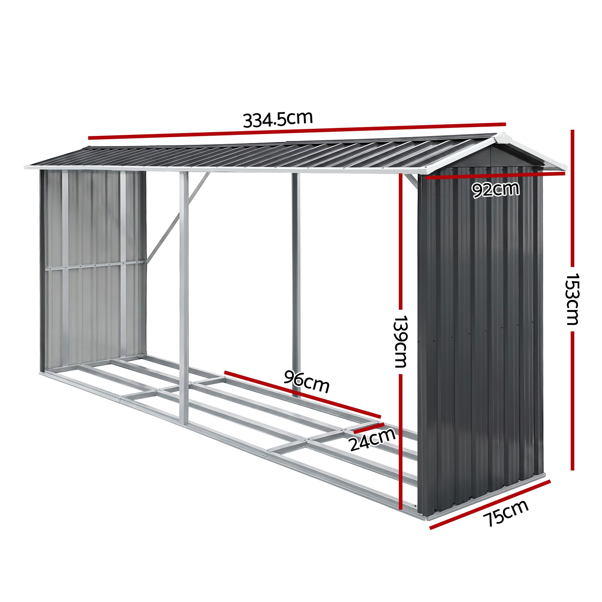 Giantz Firewood Storage Shed 334.5CM x 92CM Outdoor Log Rack Galvanised Steel Wood Holder โ image 2