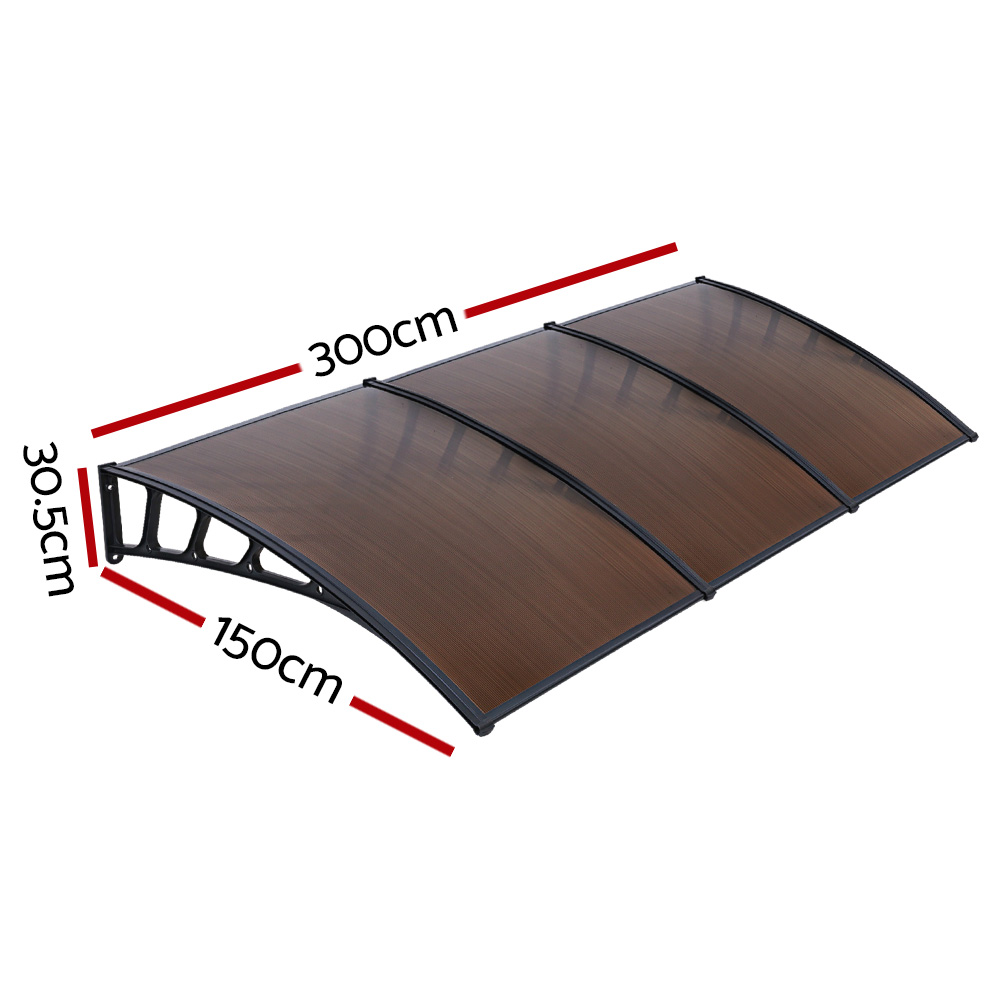 Instahut Window Door Awning Canopy 1.5mx3m Brown Sheet Black Plastic Frame โ image 2
