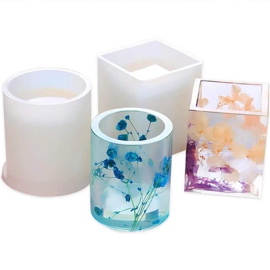 2 pcs Resin Molds Silicone Mold for Epoxy Resin DIY Cube and Cylinder Molds Can be Used to Make Flower Pot, Pen Holde