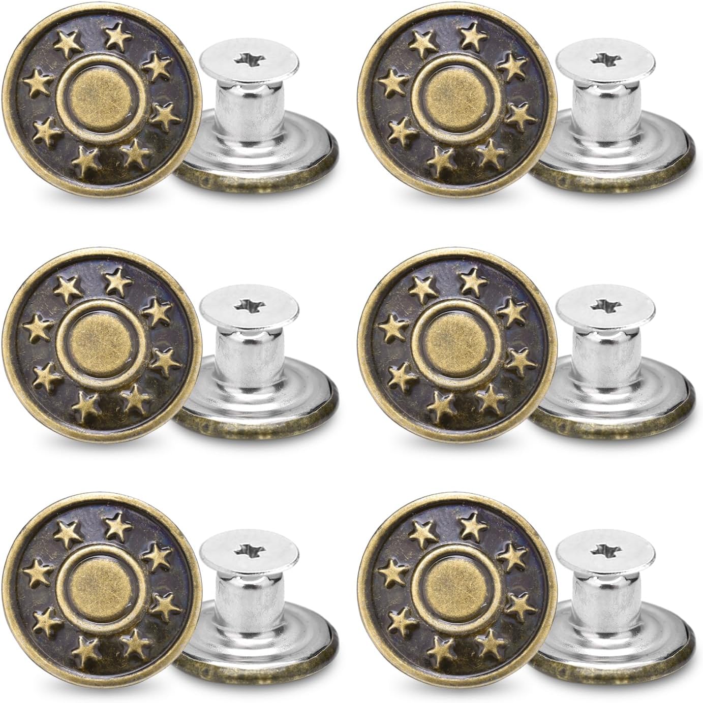 CooBigo 6Sets 1-1/2" Overalls Buckles + 24Pcs 17mm Jeans Bttons for Jeans Suspender Buckles Replacement Bib Pants DIY Sewing Accessories (Bronze)