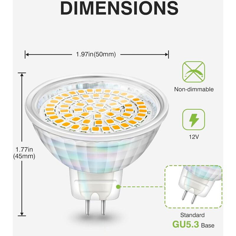 LED Bulbs Gu5.3 5W 12V Mr16 Spotlight Replace Halogen Spotlight 460 Lumens Warm White 3000K Non-Dimmable Pack Of 6 โ image 4