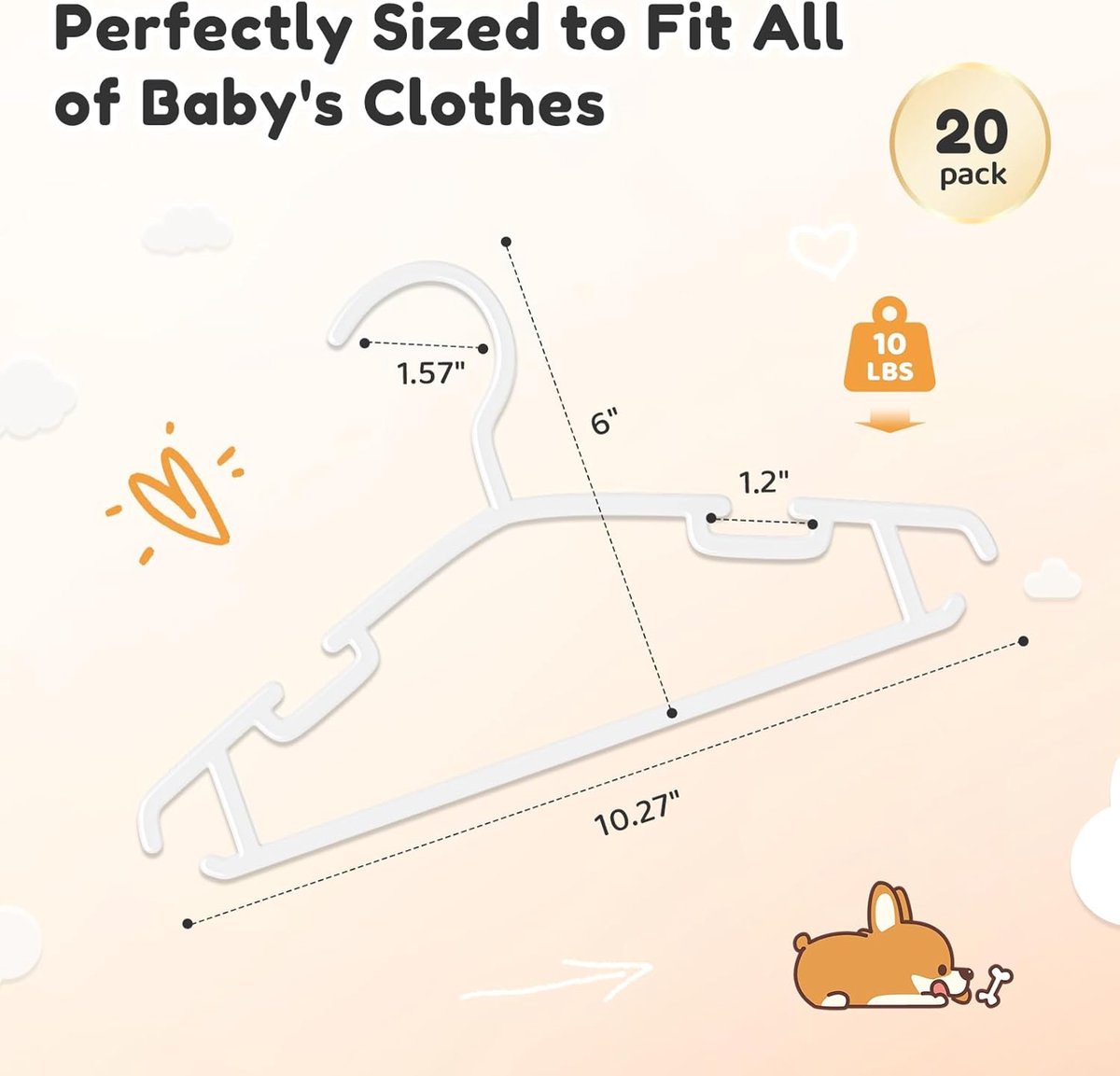 Hangers - Children's Hangers - Baby Hangers - Plastic Hangers for Children - Baby Wardrobe Hangers - 20 Non-Slip Toddler Hangers - For Baby Clothes, Pants — image 2