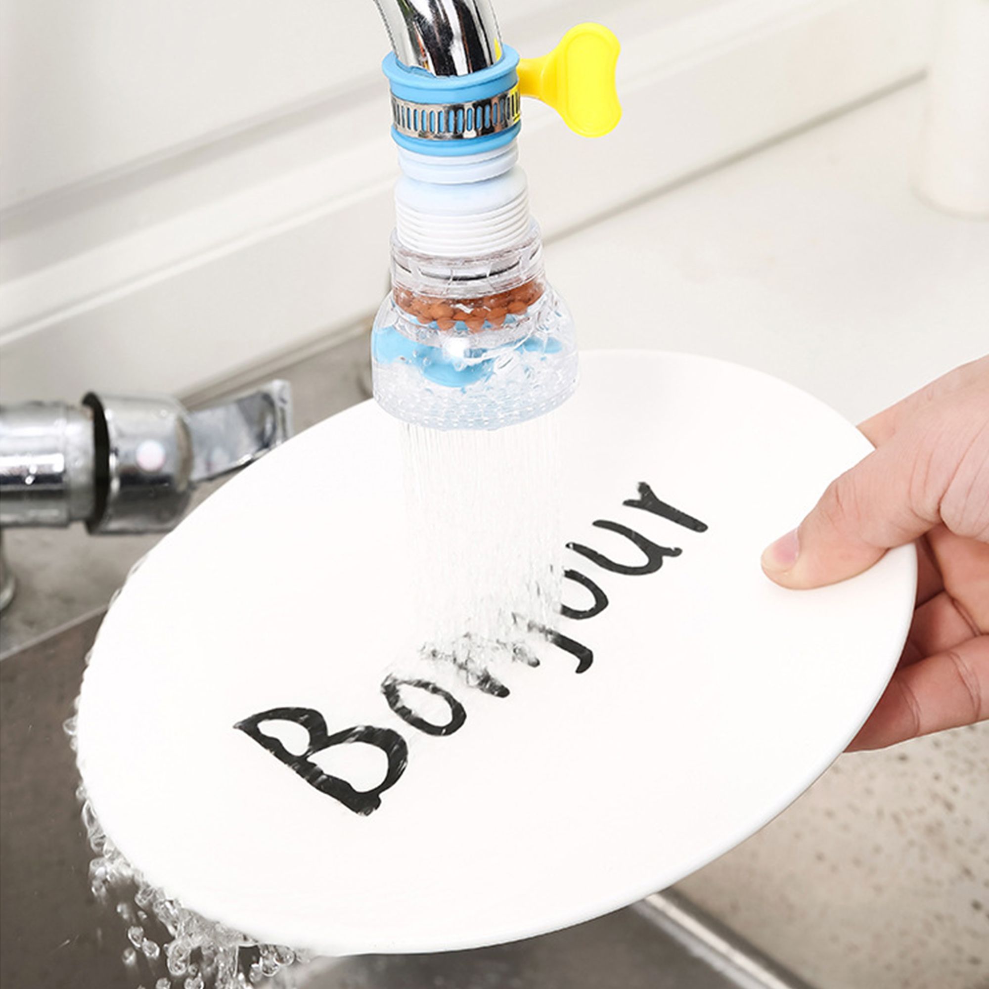 Faucet splash proof head, kitchen water purification filter, extendable and rotatable with vermiculite water-saving showerhead — image 3