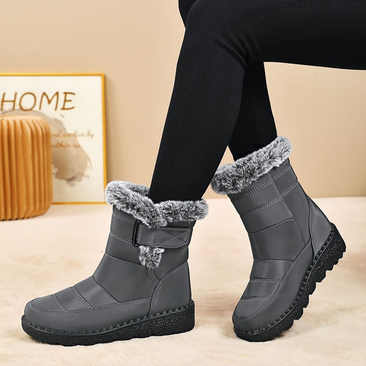 Women's Faux-Fur Trimmed Snow Boots - Yellow - Size 12(AU12/EU40) โ image 4