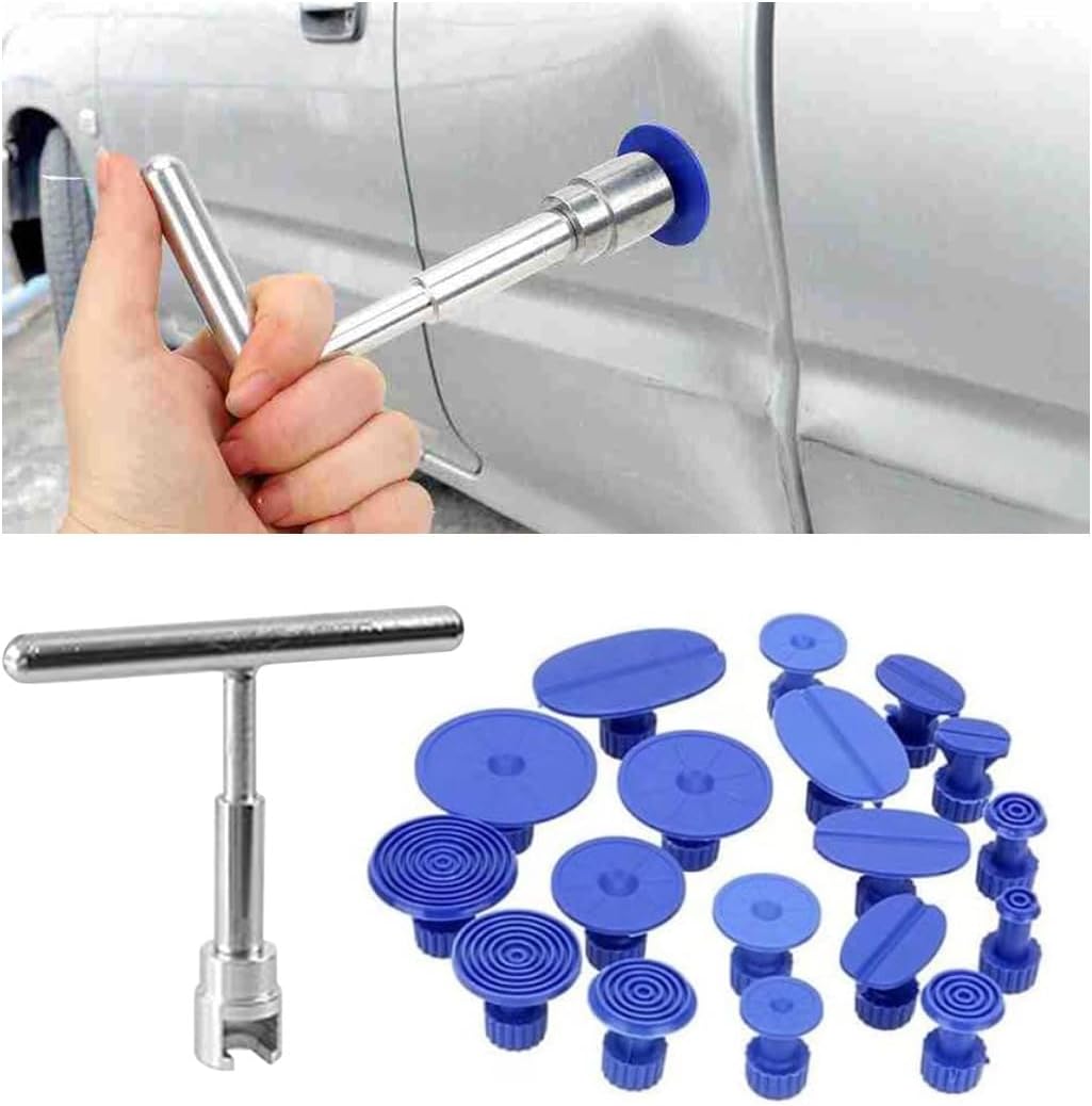 19PCS Car Dent Repair Puller, Paintless Dent Repair Tool with T-Shaped Puller, Universal Portable Auto Body Repair Puller Kit for Car, Glass, Screen and Tiles