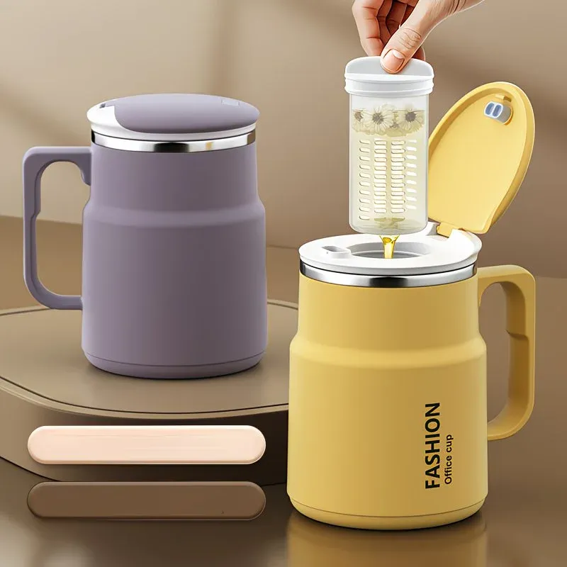 600ML Multi-Functional Mug, Three Drinking Modes: Direct Drink, Straw, Open Mouth, Bottom Storage for Folding Spoon, 304 Stainless Steel Inner Liner – A — image 4