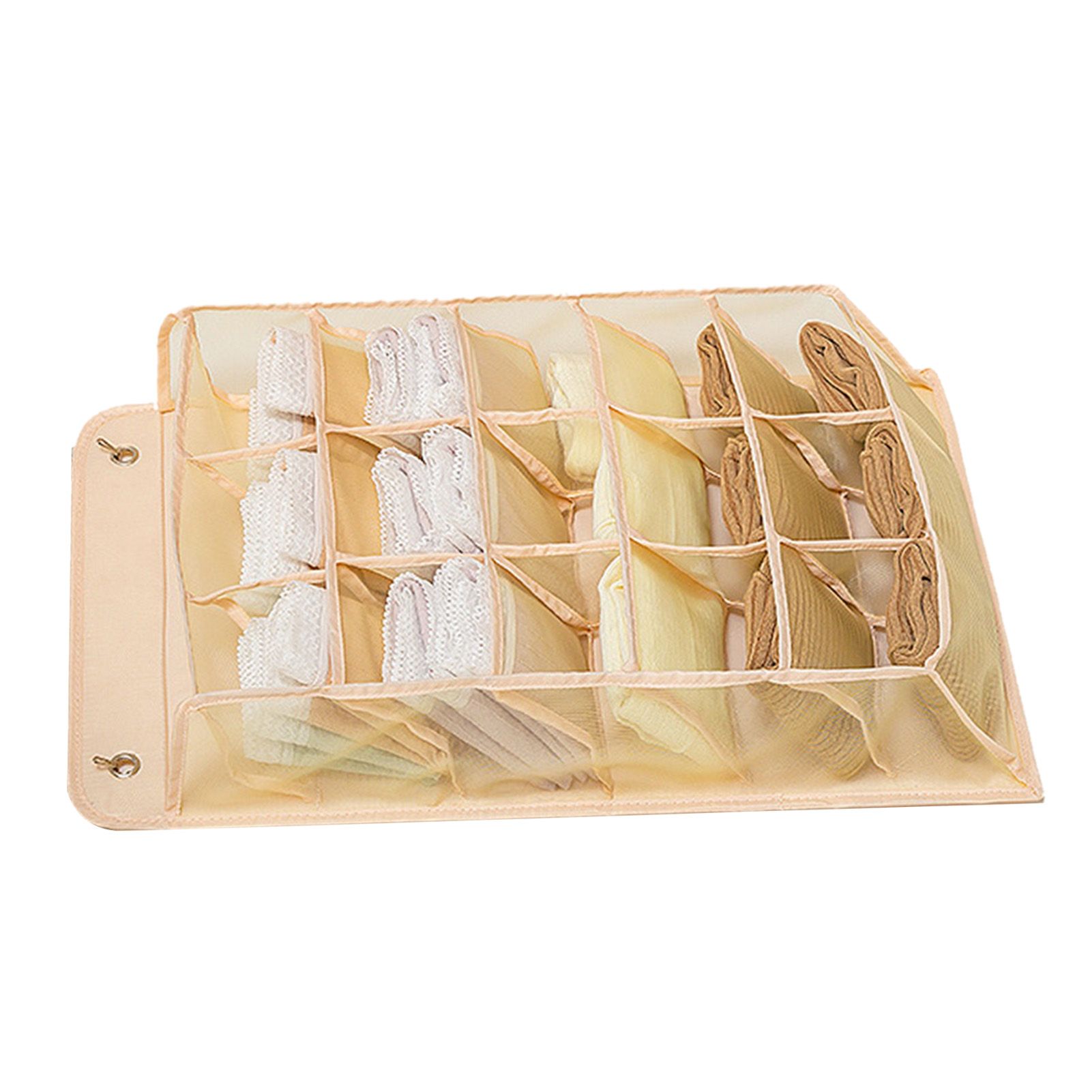 Closet Hanging Underwear Organizer Mesh Oxford Cloth PP Board Underwear Wall Shelf Wardrobe Hanging Storage Bag for Bra Socks Underpants 15 Pockets Beige — image 3