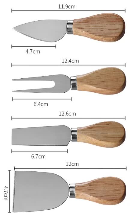 Brown And Silver Compact Round Rubberwood Cheese Board Set | 4 Stainless Steel Knives & Tools โ image 5