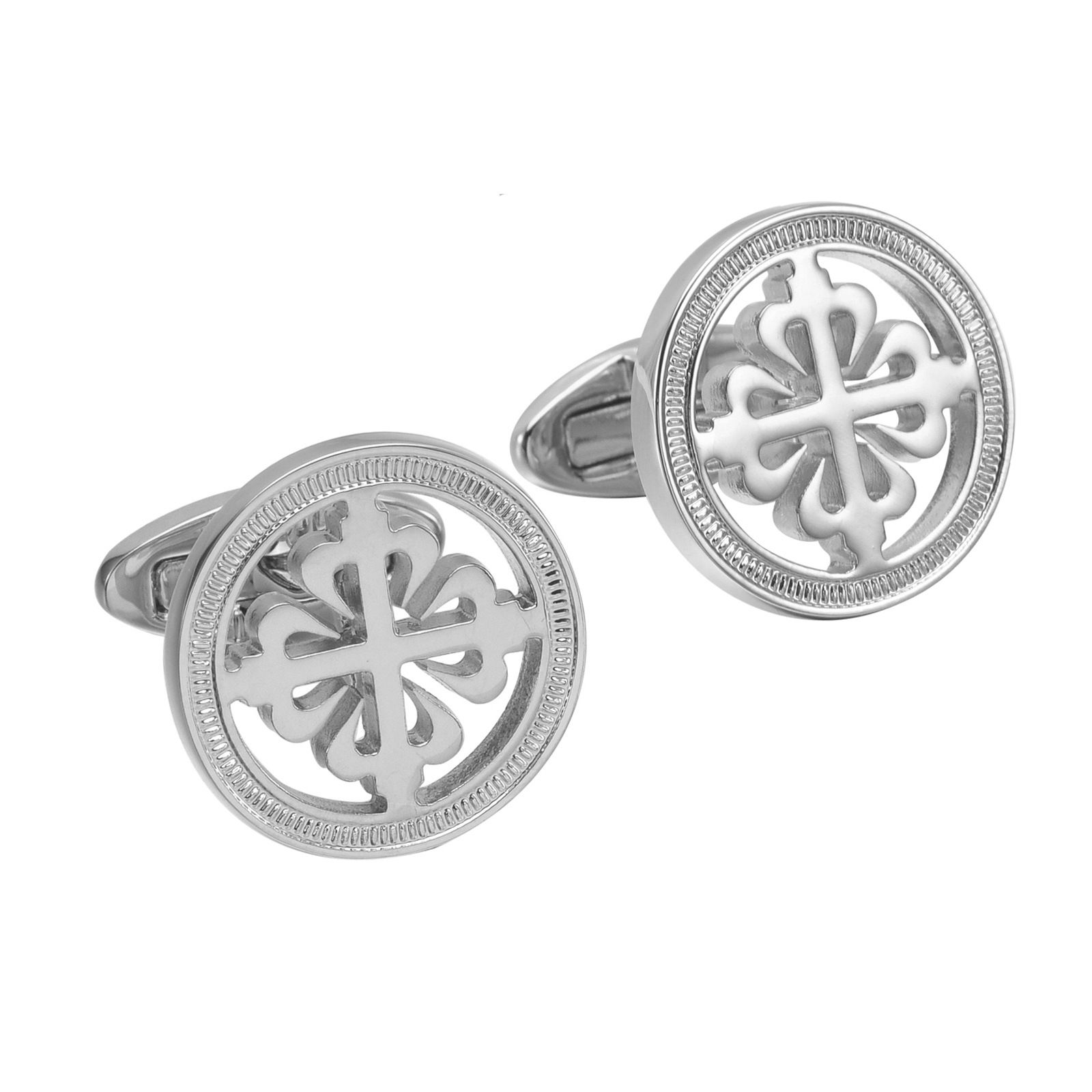 Dignified Silver Color Cufflink Stainless Steel Round Cufflinks for Cuff Links Elegant (2pcs Silver and gold) — image 2