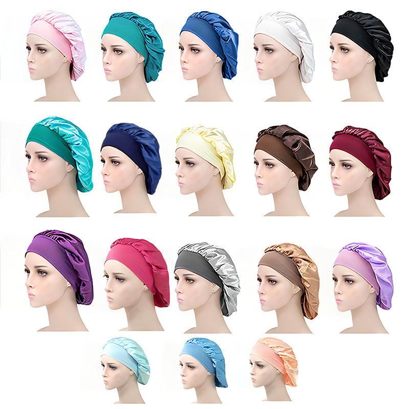 Sleeping Bonnet Hair Wrap Silk Satin Cap Women Elastic Night Soft Hat Headwear - Pink — image 3